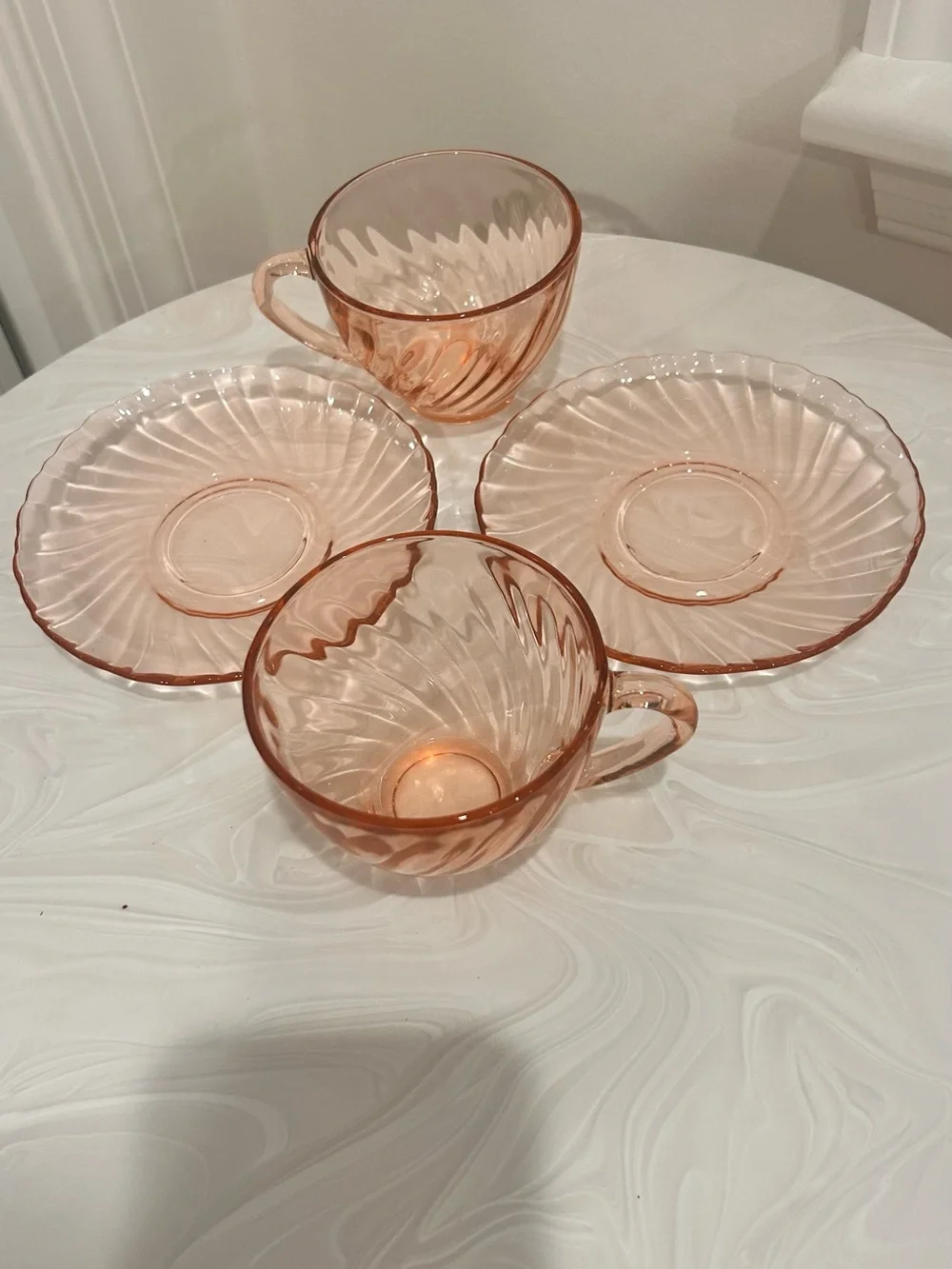 Vintage Arcoroc France Pink Swirl Coffee Cup & Saucer Set Of 2